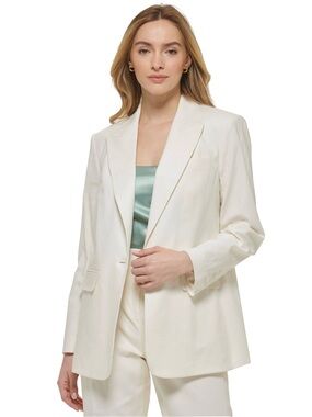 Calvin Klein Women's White Single-Button Blazer Jacket 10